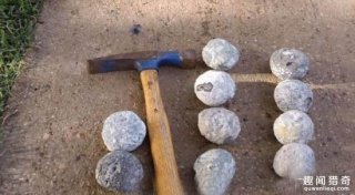 男孩在海边捡了一堆怪石头，让老爸砸开后