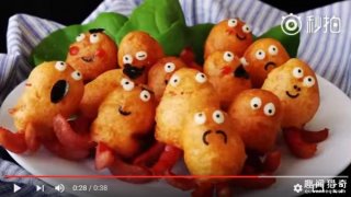 她学着别人炸可爱小章鱼，结果出来的东西